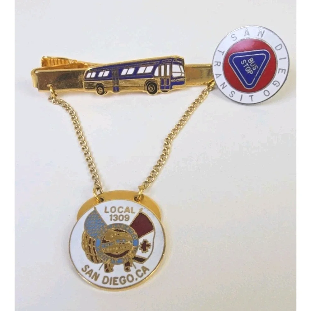 San Diego‎ Transit Pin & Bus Tie Clip Bundle of Two – ATU Local 1309 MTS